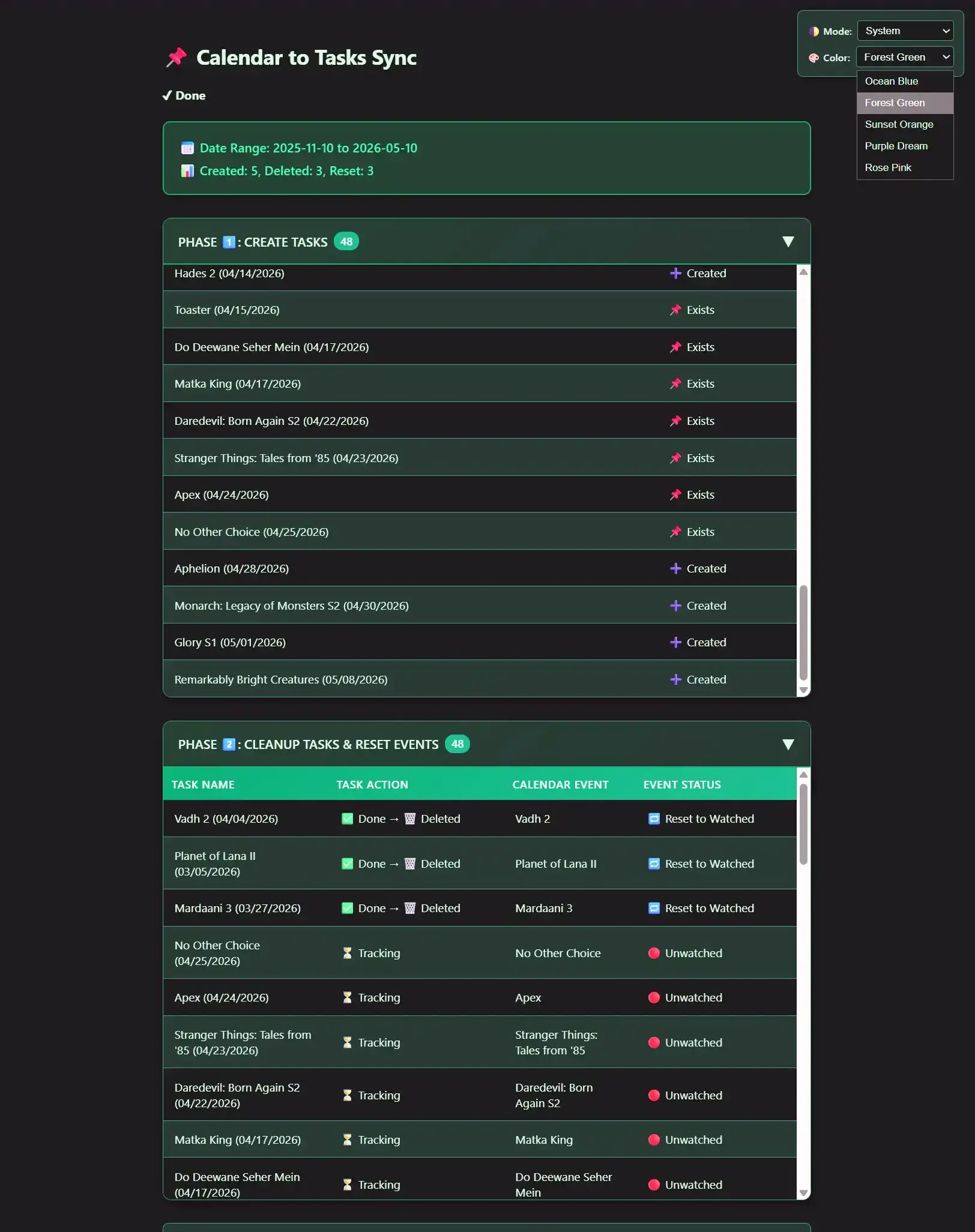 Calendar Task Sync tool: Showing how the tool can be used to sync calendar events with a Google Tasks Backlog.