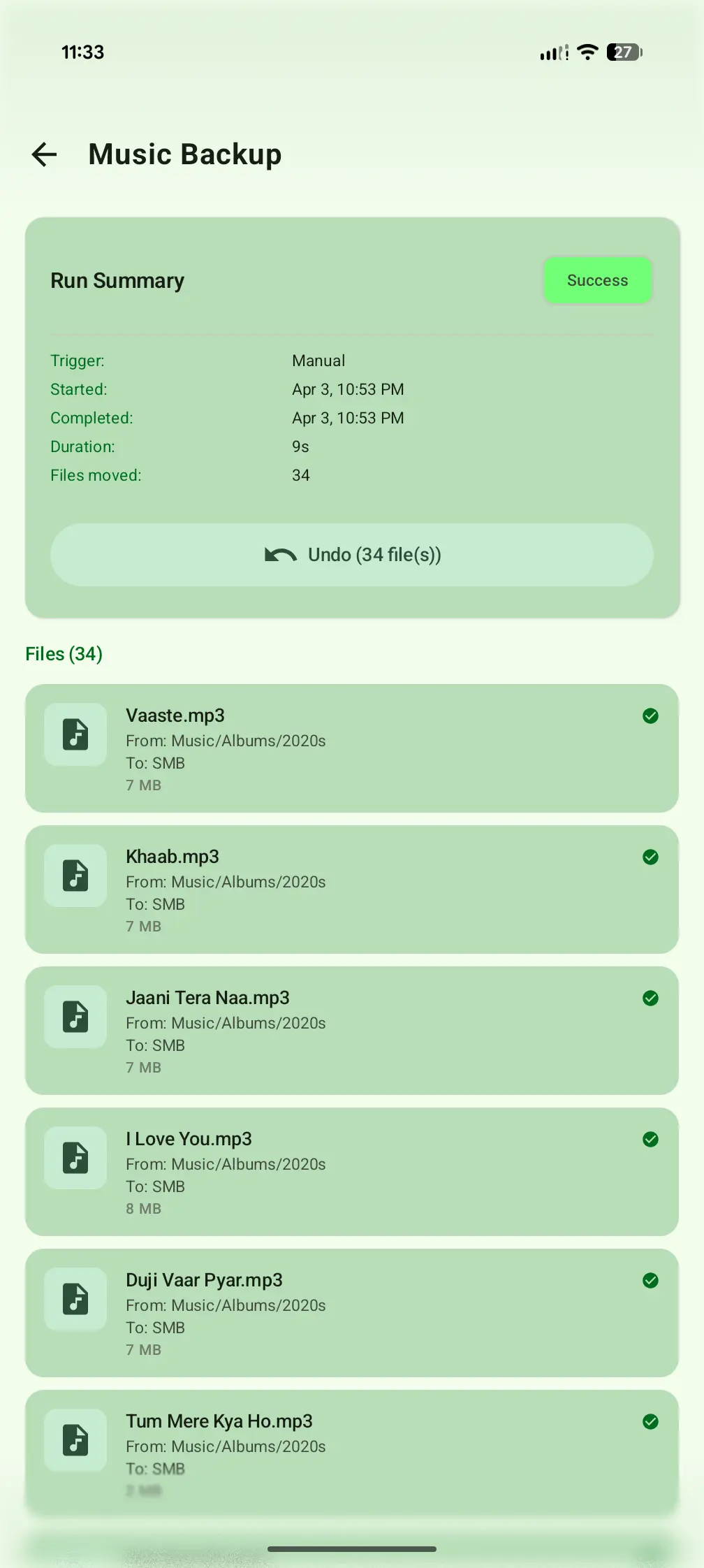 Run history logs moved/copied files and keeps undo close by.