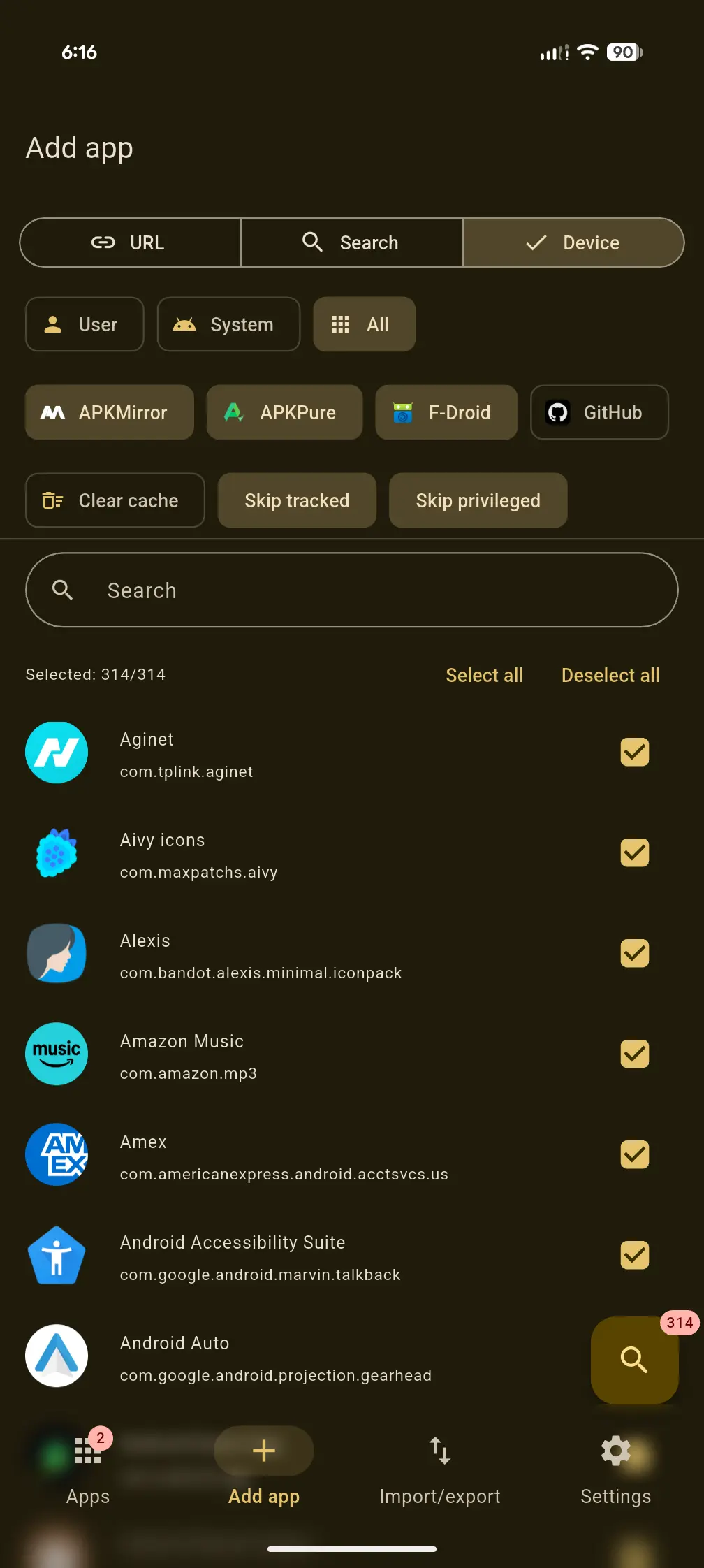 Bulk add scans installed apps and finds them at sources of your choice.