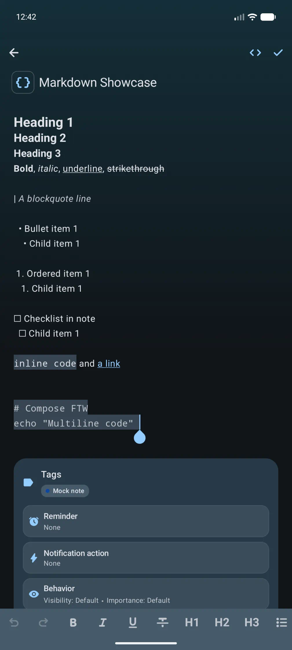 Notes support markdown with live preview